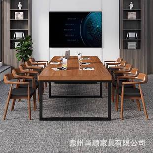 大型实木会议桌长条桌会议室办公桌flo工t台现代简loft长桌约洽谈