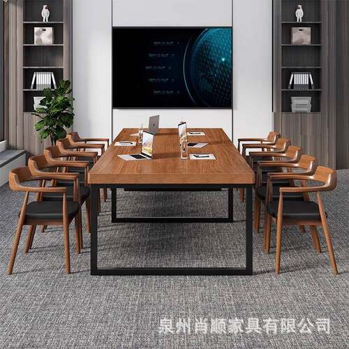 大型实木会议桌长条桌会议室办公桌flo工t台现代简loft长桌约洽谈