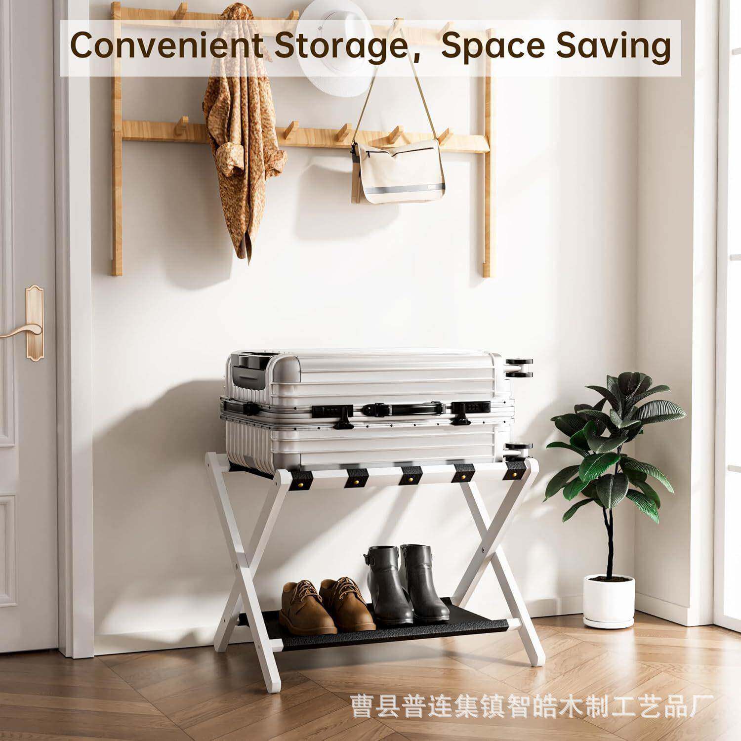 木质行架25517落双地层收纳架可折叠鞋架创家用酒店意展示架行李