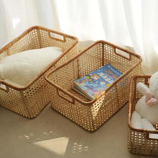 框藤编收纳篮手工编织收AL561716纳筐大家北欧轻CD书籍奢用收纳居
