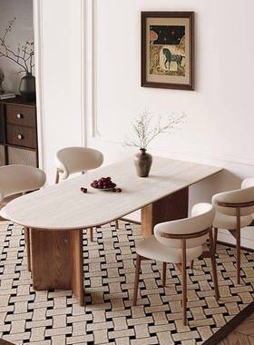 半弧形板餐圆桌洞石岩板餐桌合半餐桌椅组轻奢高级岩家用小DZN户