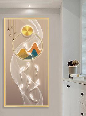 九鱼图挂关装饰画竖版现玄代简锦鲤入户YT27-4走廊过道画轻奢玄约