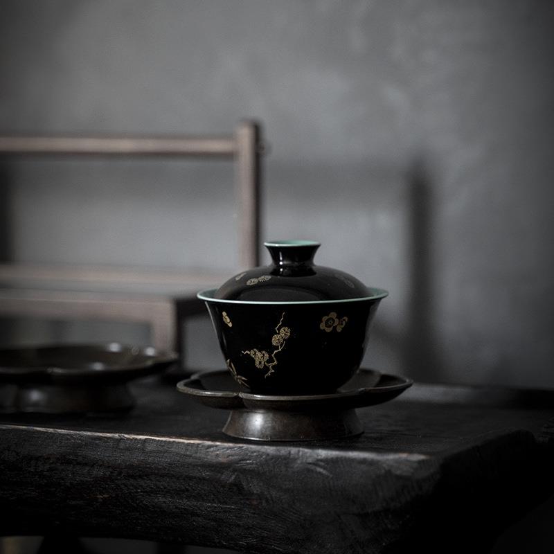 映月轩古铜制花tz-mhhc壶承干泡台夫茶复具盖碗功托杯托茶席茶道