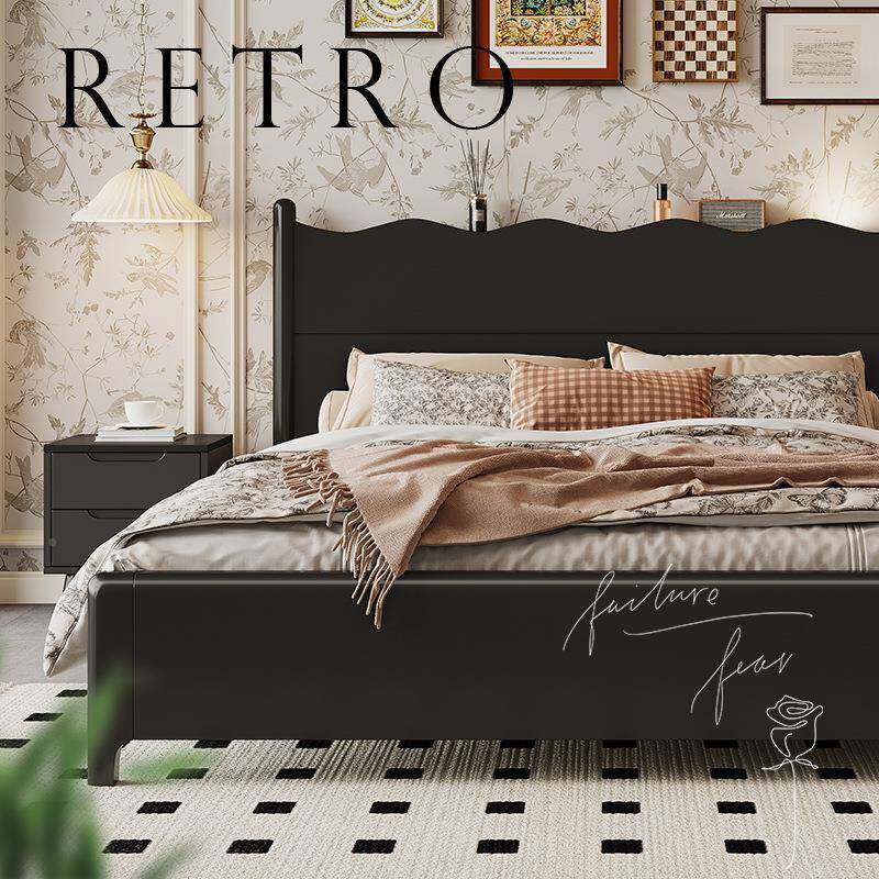 现货速发黑色美式复床古双人出租用实木床YFWJ-W06床1米房8双人床