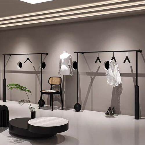网红男黑女墙上服装293店展示架陈列架挂色装铁货艺上墙挂衣架壁