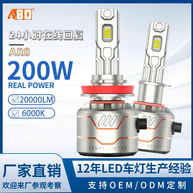 A80-AR8汽车LED大灯100W远近光一体行车灯20000LM高亮H1适配