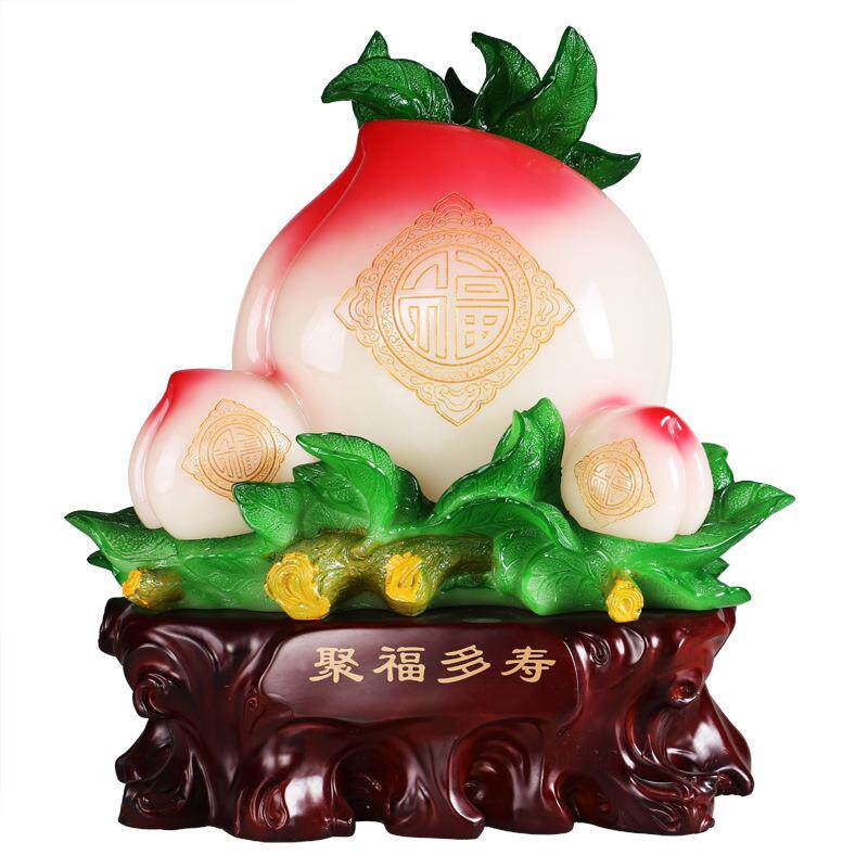树脂工艺品祝寿礼摆件寿桃仿玉客厅电视柜摆饰送长辈大寿工厂