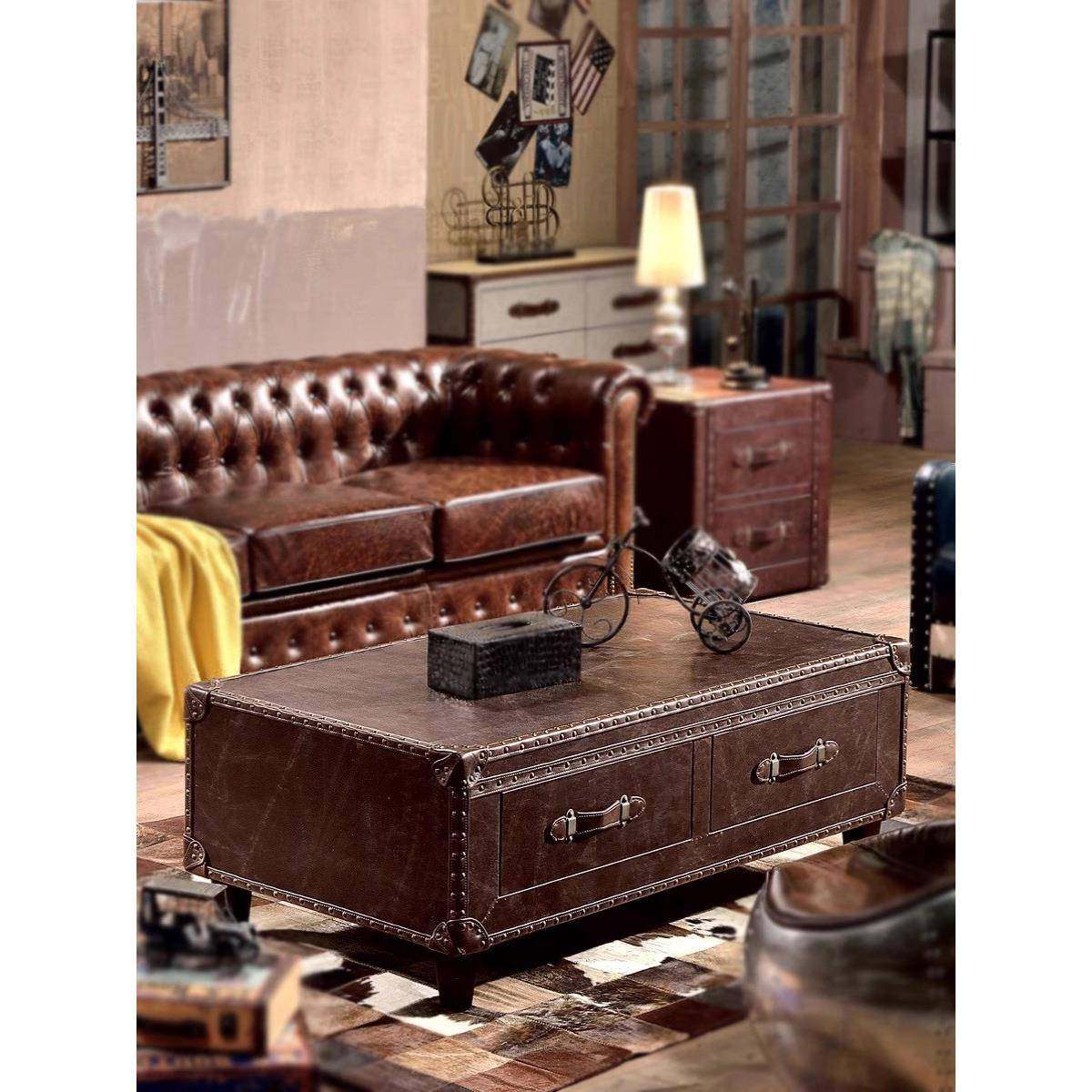 美式复古茶几双抽个性做旧仿古铆钉loft工业风方形皮艺箱式方形,工业油品/胶粘/化学/实验室用品,其他实验室设备,淘宝优惠券,粉丝福利购,淘宝优惠卷