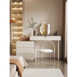 七号公寓奶油风梳妆台斗柜一体卧室现代极简风实木烤漆化妆桌