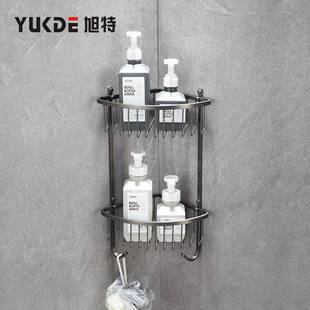 304不锈钢浴室置物架拉丝枪灰色三角双层网篮转角架厕所收纳挂篮