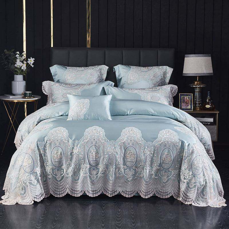 意式蕾丝爆款高端80支长绒棉贡缎真丝棉四件套样板间床品