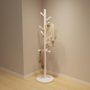 奶油风实木衣帽架落地卧室挂衣架家用挂衣杆床边衣架落地