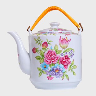 大容量陶瓷冷水壶家用大号青花瓷凉水壶景德镇瓷器茶壶老式提梁壶