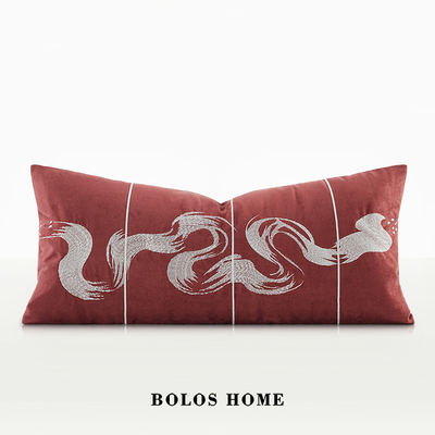 柏洛斯Auspicious新中式红色祥龙绣花工艺样板间卧室床上长腰靠垫