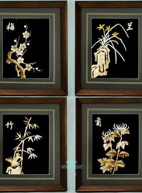 中式风格麦杆麦秆芦苇古色古香客厅学校特色酒店装饰画送外国友人