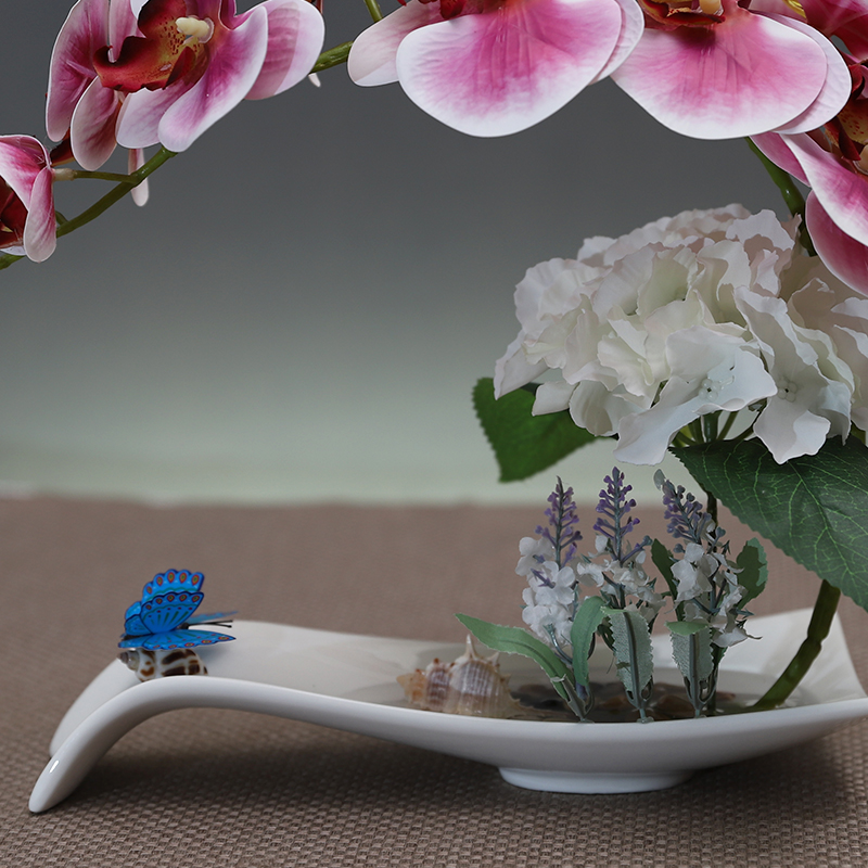 欧式手感胶蝴蝶兰花艺套装摆件简约家居客厅餐桌装饰假花绢花摆设