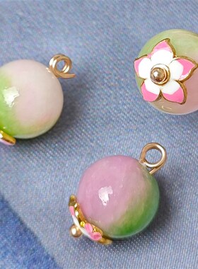 10mm粉绿色玉石纽扣新中式国风旗袍唐装汉服衬衫扣子高端扣