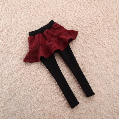 女童打底裤加绒裙裤洋气外穿儿童裤子假两件宝宝裤裙格子纯棉女孩