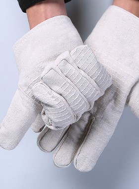 帆布手套电焊隔热耐高温防火耐磨耐用加固双层加厚防护手套电焊工