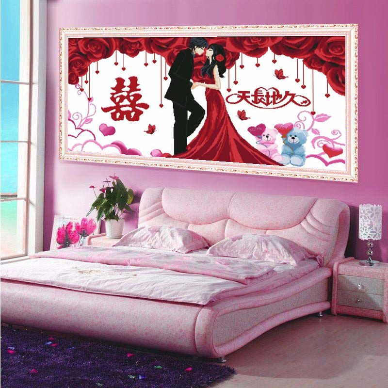 成品结婚2021新款电脑机绣十字绣线绣已绣好的纯手工出售客厅带框