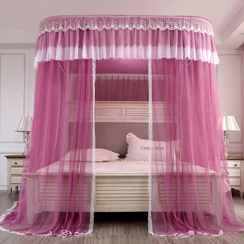 导轨蚊帐U型轨道家用1.8m支架固定纹账加密加厚1.5米床宫廷公主风