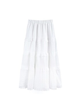 白色半身裙女夏季新款胖妹妹mm高腰显瘦钩花a字长裙设计感蛋糕裙