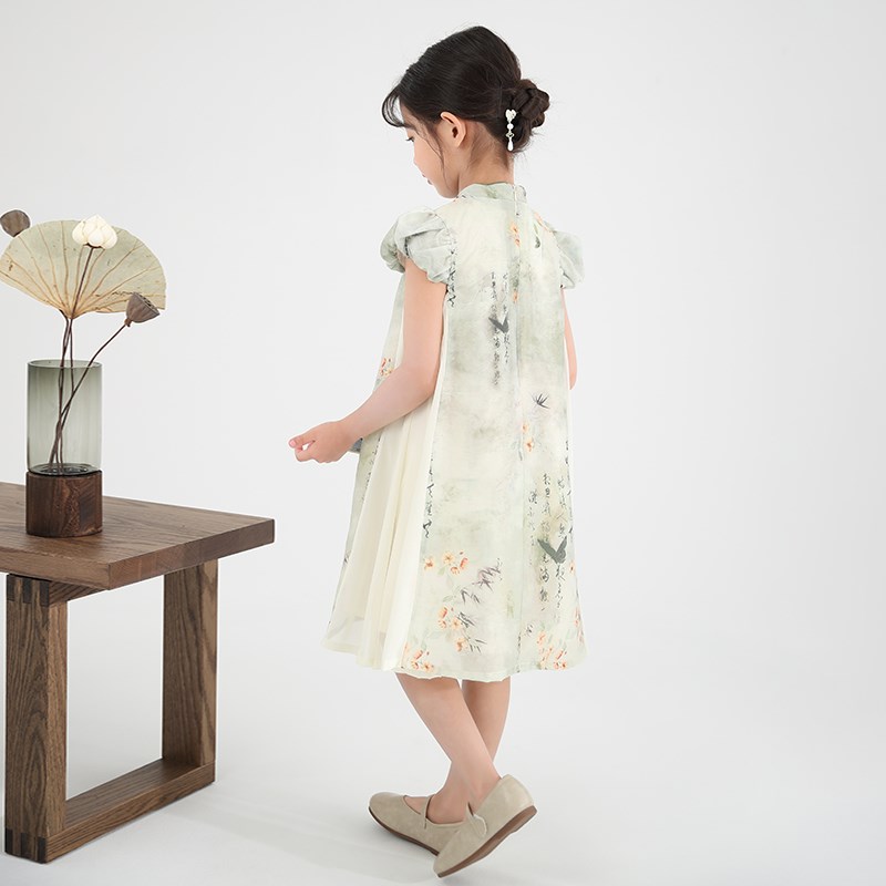 新中式女童旗袍裙改良版汉服中国风夏季新款儿童公主雪纺连衣裙
