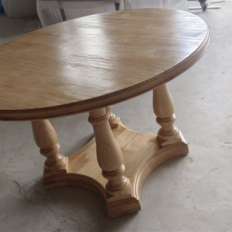 美式乡村风格餐桌椅组合法式复古圆餐桌欧式实木圆桌仿古做旧家具
