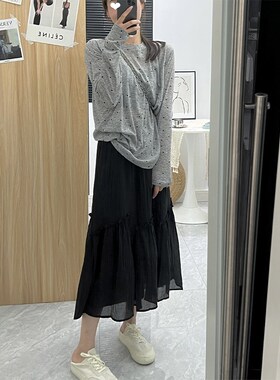 momo大姐姐夏季新款白色半身裙女小个子百褶裙雪纺裙设计感a字裙