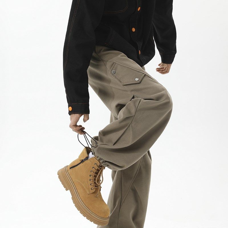 重磅复古褶皱星空尼工装裤子男款高级垂感直筒机能休闲伞兵冲锋裤