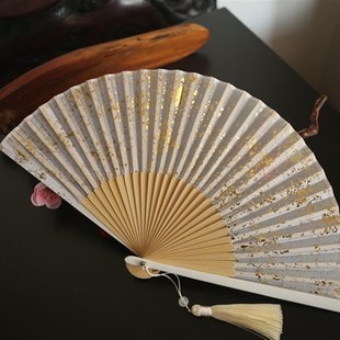 月亮扇小清新白色洒金色女扇6寸日用折扇古风汉服旗袍拍摄道具