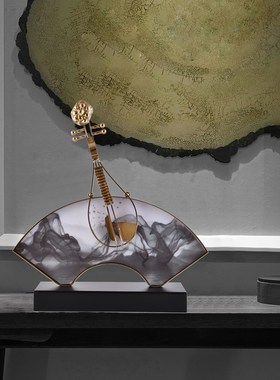 新中式金属二胡水墨琵琶摆件客厅玄关柜软装饰品售楼处工艺品摆设