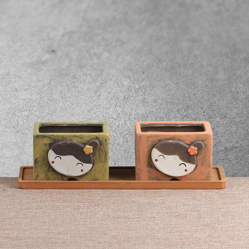 韩式手绘多肉植物花盆创意复古陶瓷绿植物花盆多肉粗陶花盆