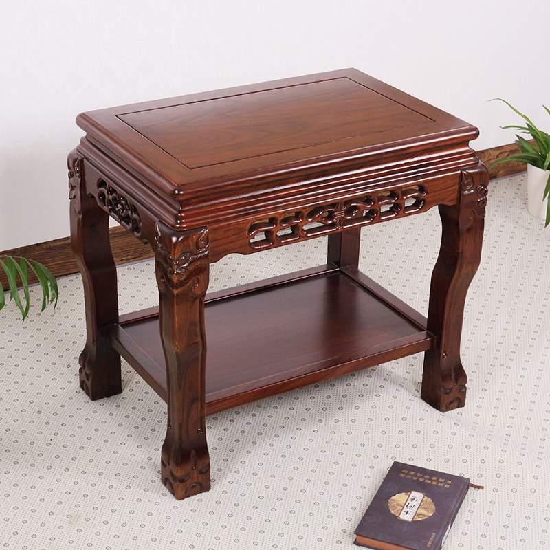 中式奇石底座架实木花架几长方形木质鱼缸架置物架客厅承重盆景架