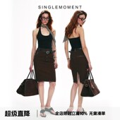 25SS复古撞色皮条拼接工装 SINGLE MOMENT 裙铅笔裙半身裙包臀裙女