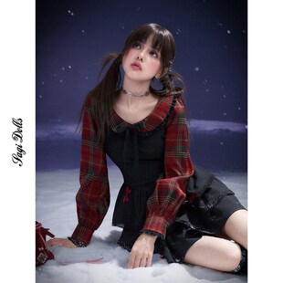 SagiDolls少女斗志 2025情人节红黑格假两件蛋糕连衣裙演唱会遮肚