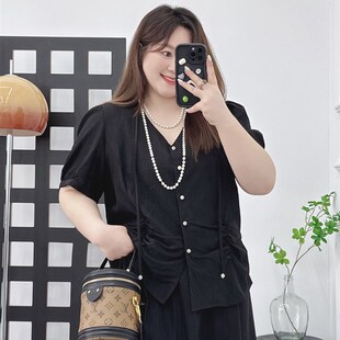 新中式复古大码褶皱连衣裙套装女夏2023新款胖mm盐系中国风两件套