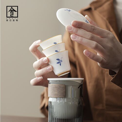旅行茶具快客杯户外喝茶陶瓷杯一壶三杯玻璃杯便携式功夫茶具套装