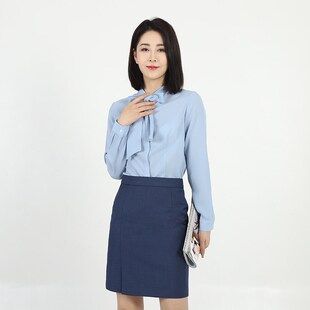 领创宝马4S店新款修身女士蓝色雪纺长袖衬衫工装职业女衬衣工作服