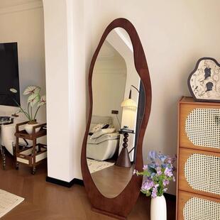 芒果实木穿衣镜卧室中古全身落地试衣镜女生家用大镜子挂墙casagd