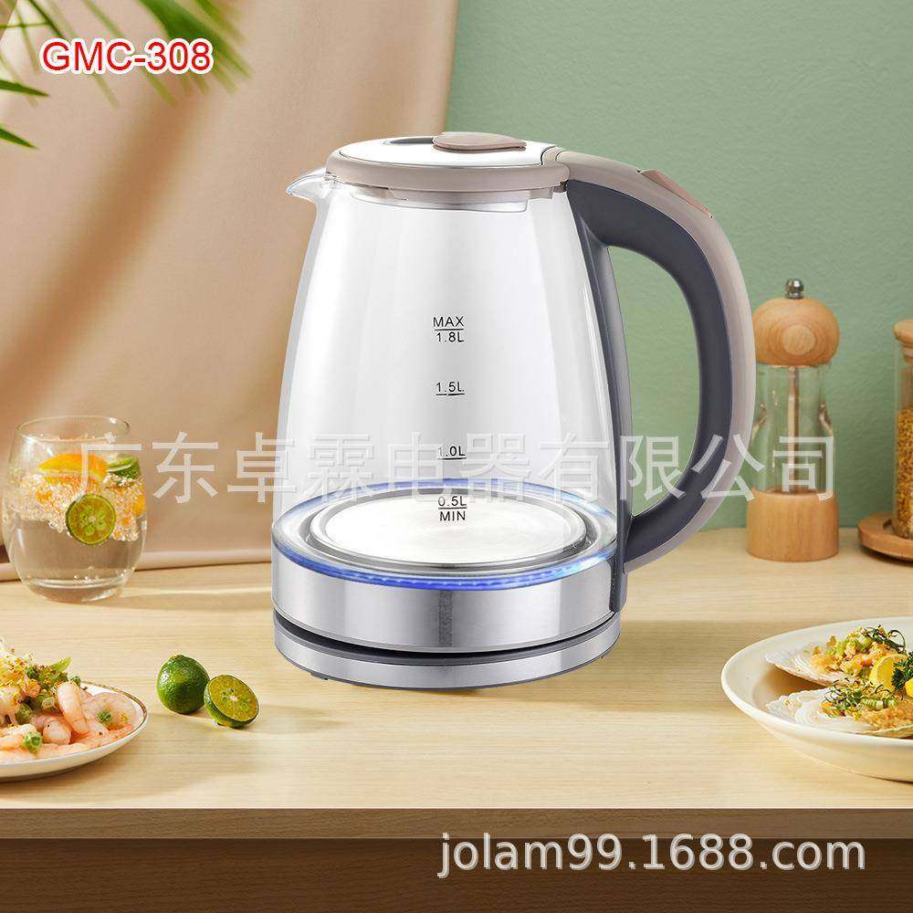出口外贸电热水壶1.8L蓝光LED玻璃烧水壶大容量防干烧玻璃电水壶