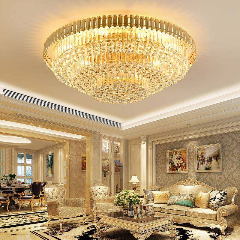 现代豪华金色长方形水晶灯轻奢圆形卧室吸顶创意大气客厅餐灯