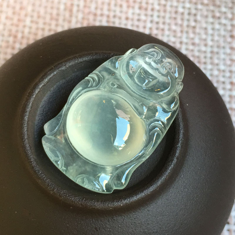 傅小姐翡翠冰种站佛水润冰透玉质细腻饱满起光精细镶嵌