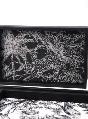 轻纳奢法面式提花几款皮革托盘客厅茶桌进门玄NJA关钥匙收托盘首