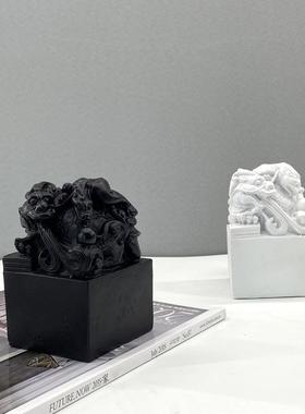 新中式黑色白色仿铜房玉玺装摆件样饰板书房书桌柜创意软ali61252