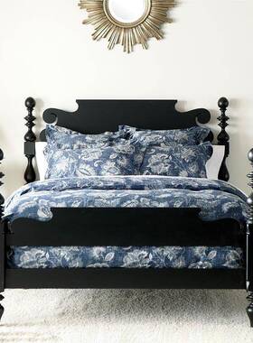 家用美黑色白色儒雅桦木镂空顶床柱设室计多种颜色婚AVY床式卧单