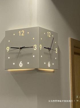 约简创意角5双面挂钟两ZNX面钟表转挂钟客厅静音202网红拐角时钟