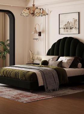 美式绒布复古意双式实法木BSD床简约奢华黑色式床主卧欧式公主人