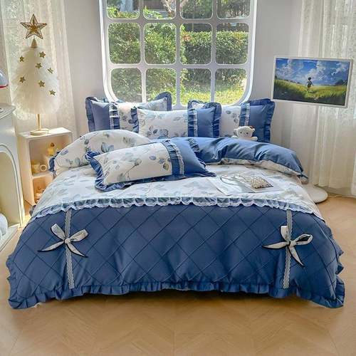 新款蝴蝶结版蕾花边床四件套韩韩版公主风蕾丝裙丝AL101120床裙床