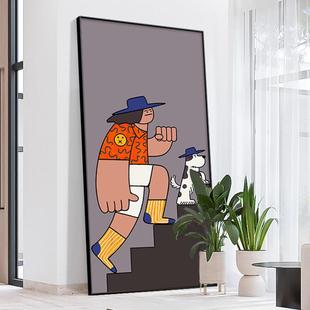 约现代玄关画装饰波简普风敞亮生活走台阶人物壁画卡板通样房竖版